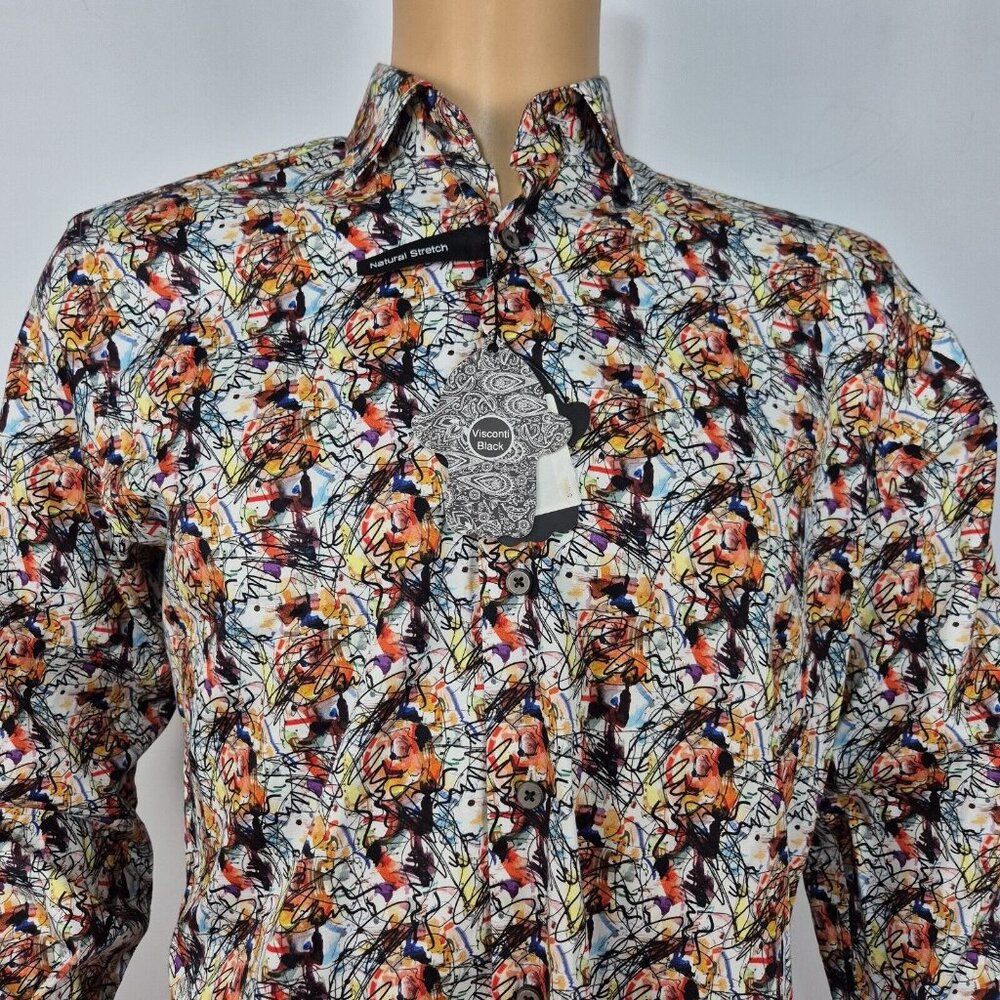 Visconti Black Button Down Long Sleeve Shirt Men’s Size S multicolo Flip Cuff 50